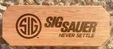 Pistol Display Stand - Laser Engraved Tasmania Oak