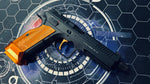 Custom KJ Works CZ Shadow 2 Gel Blaster - Orange Short Grip + Mag Well Flare