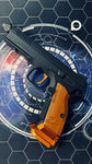 Custom KJ Works CZ Shadow 2 Gel Blaster - Orange Short Grip + Mag Well Flare